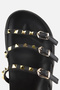 Women's Black Gold Buckled Strips Thick Sole Slipper - 5