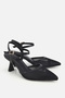 Women's Black Pointed Toe Mesh Ankle Strap Medium Heeled Shoes - 2