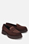 Women's Brown Stitched Suede Thick Sole Loafers - 2
