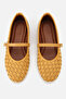 Women's Mustard Suede Knitted Bandage Ballet Flats - 6