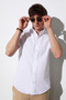 Men's Slim Fit Slim Fit Short Sleeve 100% Cotton Linen Texture Button Collar White Shirt - 2