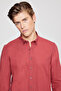 Men's Claret Red 100% Cotton Oxford Slim Fit Buttoned Collar Flared Shirt - 4