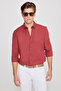 Men's Claret Red 100% Cotton Oxford Slim Fit Buttoned Collar Flared Shirt