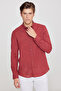 Men's Claret Red 100% Cotton Oxford Slim Fit Buttoned Collar Flared Shirt - 3
