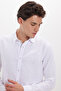 Men's Slim Fit Slim Fit Long Sleeve 100% Cotton Linen Texture White Shirt with Epaulettes - 3