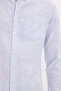 Men's Slim Fit Slim Fit 100% Cotton Button Collar Striped Long Sleeve Pocketed Linen Effect Blue Shirt - 4