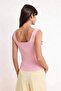 Pembe Kare Yaka Çiçek Detaylı Fitted Triko İnce Bluz TWOSS26BZ00287 - 5