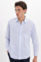 Men's Regular Fit Comfortable Cut 100% Cotton Striped Linen Effect Light Blue Shirt - 8