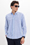 Men's Regular Fit Comfortable Cut 100% Cotton Striped Linen Effect Cobalt Blue Shirt