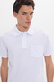 Men's Regular Fit Classic Cut 100% Cotton Plain Pique White Polo Neck T-Shirt with Pockets - 3