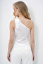 White Asymmetrical Collar One-Shoulder Diver Blouse with Metal Accessories Alc-X13930 - 6