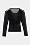 Black Sandy Blouse with Buckle Front, Back and Sleeves Covered with Trans Tulle Tdrss26Bz00038 - 6