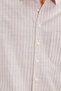 Men's Regular Fit Classic Cut Oversize Long Sleeve 100% Cotton Linen Texture Pocketed Beige Striped Shirt - 5