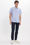 Men's Regular Fit Classic Cut Oversize 100% Cotton Linen Texture Pocketed Striped Short Sleeve Blue Shirt - 2