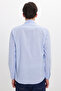 Men's Regular Fit Classic Cut Oversize Long Sleeve 100% Cotton Linen Texture Striped Blue Shirt with Pockets - 7