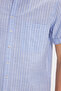 Men's Regular Fit Classic Cut Oversize 100% Cotton Linen Texture Pocketed Striped Short Sleeve Blue Shirt - 4