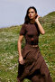 More Sustaniable Dark Brown Fitted Short Sleeve Modal Knitted T-Shirt Twoss26Ts00113 - 2
