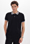 Men's slim fit 100% plain polo shirt with collar and black trim
