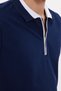 Men's Slim Fit Slim Fit 100% Cotton Plain Pique Zippered Navy Blue Polo Collar T-Shirt - 6