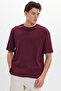 Unisex Oversize Wide Cut 100% Cotton Soft Texture Basic Crew Neck Claret Red T-Shirt