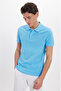 Men's Slim Fit 100% Cotton Short Sleeve Polo Collar Blue T-Shirt - 7