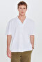 Men's White Cotton Comfort Fit Relaxed Cut Hawaiian Collar Dobby Knitted Shirt - 2