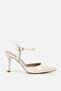 Women's Bone Patent Leather Pointed Toe Ankle Strap Stiletto Heel U Shoes