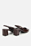 Women's brown patent leather Round Toe open back medium Heeled Shoes - 5
