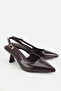 Women's Brown Pointed Toe Patent Leather Open Back Medium Heeled Shoes - 2
