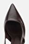 Women's Brown Pointed Toe Patent Leather Open Back Medium Heeled Shoes - 5