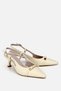 Women's Light Yellow Pointed Toe Gold Buckled Open Back Stiletto Heel U Shoes - 2