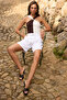 White Belted High Waist Denim Bermuda Twoss26Sr00151