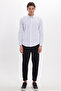 Slim Fit Long Sleeve Cotton Easy-Iron Striped Men's White Shirt - 2