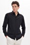 Slim Fit Long Sleeve Cotton Easy-Iron Black Men's Shirt - 7