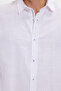 Men's Slim Fit Slim Fit Long Sleeve 100% Cotton Linen Texture White Shirt with Epaulettes - 5