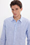 Men's slim fit 100% cotton striped long sleeve shirt with linen effect in cobalt blue. - 4