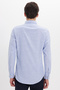 Men's Slim Fit Slim Fit 100% Cotton Button Collar Striped Long Sleeve Pocketed Linen Effect Blue Shirt - 6