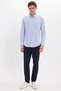 Men's Slim Fit Slim Fit 100% Cotton Button Collar Striped Long Sleeve Pocketed Linen Effect Blue Shirt - 2