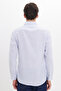 Men's Slim Fit Slim Fit 100% Cotton Button Collar Striped Long Sleeve Pocketed Linen Effect Blue Shirt - 6