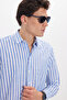 Men's Regular Fit Comfortable Cut 100% Cotton Striped Linen Effect Cobalt Blue Shirt - 3