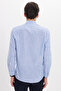 Men's Regular Fit Comfortable Cut 100% Cotton Striped Linen Effect Cobalt Blue Shirt - 6