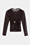 Brown Sandy Blouse with Buckle Front on the Back and Trans Tulle Covered Sleeves Tdrss26Bz00038 - 5
