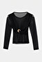 Black Sandy Blouse with Buckle Front, Back and Sleeves Covered with Trans Tulle Tdrss26Bz00038 - 5