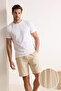 Beige Regular Fit 100% Cotton Textured Tubular Leg Men's Woven Shorts&Bermuda Tmnss26Sr00010