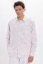 Men's Regular Fit Classic Cut Oversized 100% Cotton Linen Texture Beige Shirt