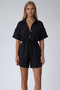 Black Shirt Collar Double Pockets Sofia Linen Shorts Overalls Alc-X11611 - 4