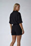 Black Shirt Collar Double Pockets Sofia Linen Shorts Overalls Alc-X11611 - 6