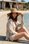 Women's Camel Ribbon and Pearl Straw Hat Hsr2071 - 2