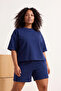 Lacivert Oversize/Geniş Kalıp Rahat Büyük Beden Örme Şort T-sihrt Alt-Üst Takım TBBSS26CP00010 - 4