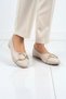 Women's Nude Beige Buckle Detailed Ballerina Flats Lightweight Comfortable Sole Casual Shoes - 3